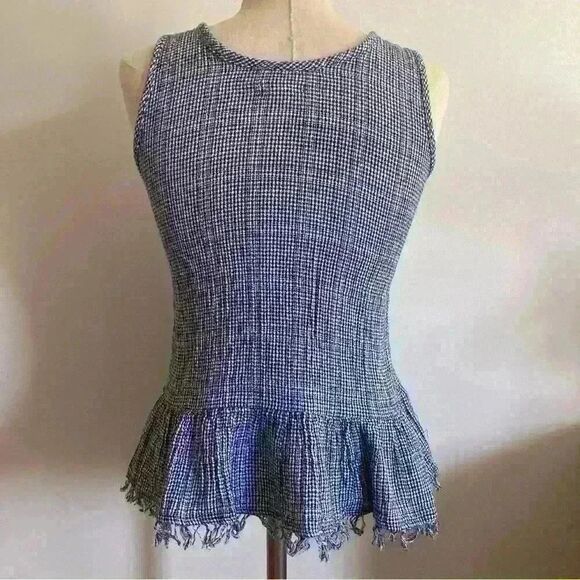 Falls Creek Navy Plaid Ruffle Sleeveless Blouse Women's Size Small - Picture 4 of 7
